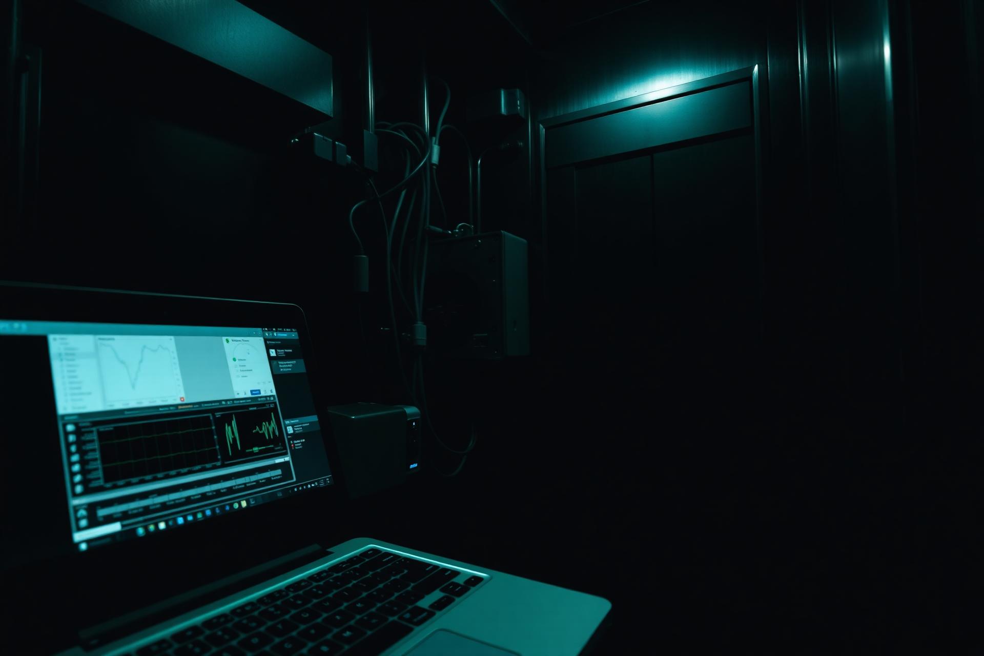 Elevator machine room with diagnostic laptop